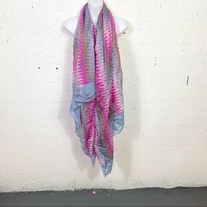 SilkLine 100% silk pink blue and tan geometric print long scarf wrap